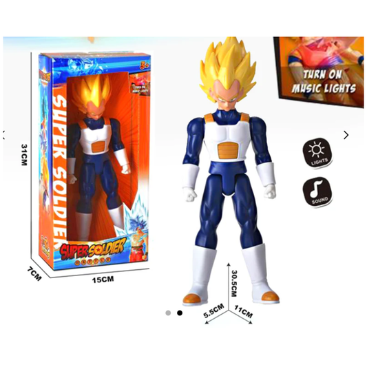 Super Soldier Battle Vegeta Action Figure Toy – 30.5cm Large Scale Super Saiyan Anime Figure with Interactive Music & Lights