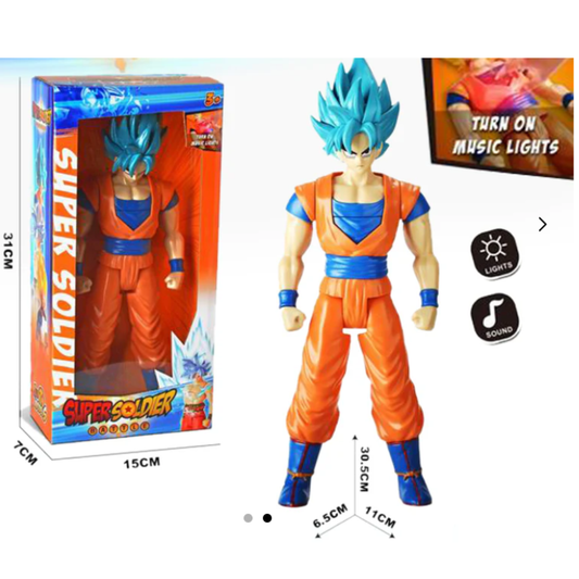 Super Soldier Battle Goku Action Figure Toy – 30.5cm Large Scale Super Saiyan Blue Classic Orange Gi Anime Figure with Interactive Music & Lights