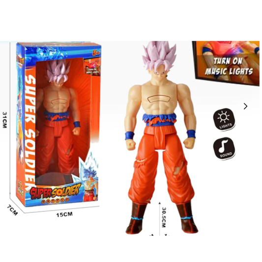 Super Soldier Battle Goku Action Figure Toy – 30.5cm Large Scale Super Saiyan Rosé Pink Hair Anime Figure with Interactive Music & Lights