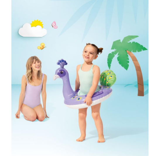 Intex Inflatable Peacock Split Swim Ring – Colorful Animal Character Open-Ring Pool Float Tube for Toddlers & Kids