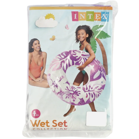 Intex Clear Tropical Floral Swim Ring – Wet Set Collection Purple Hibiscus Print Inflatable Pool Float Tube for Kids & Teens Age 9+