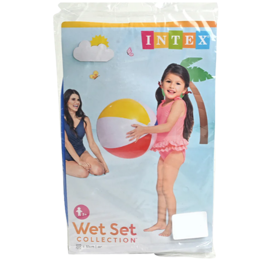Intex Classic Glossy Inflatable Beach Ball – 51cm Wet Set Collection 3-Color Paneled Water Play Ball for Toddlers and Kids Age 3+