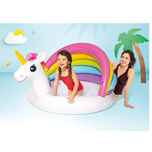 Intex Inflatable Unicorn Baby Pool – Mystical Rainbow Sunshade Canopy Splashing Wading Pool for Toddlers & Kids