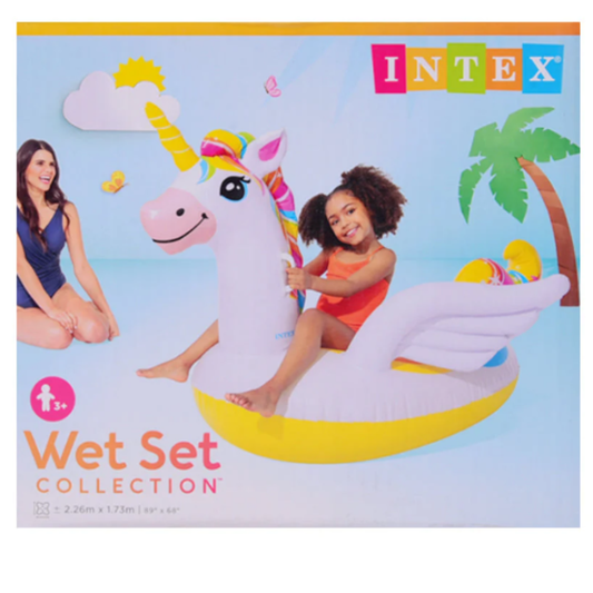 Intex Inflatable Mega Unicorn Ride-On Pool Float – Wet Set Collection Giant Pegasus Water Lounge with Safety Handles for Kids Age 3+