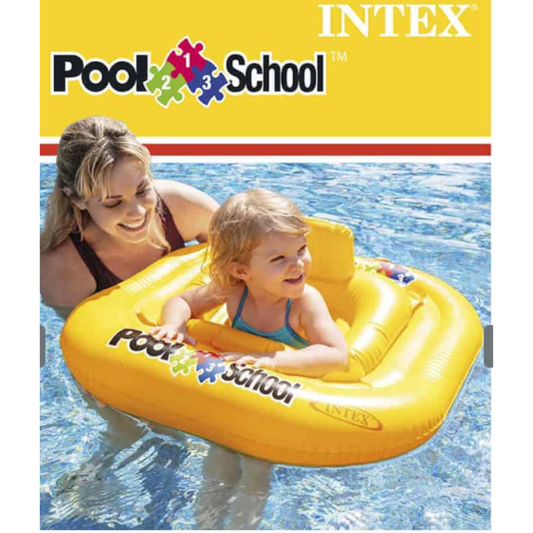 Intex Pool School Step 1 Baby Float – Inflatable Yellow Water Introduction Seat Ring with Supportive Backrest for Infants & Toddlers