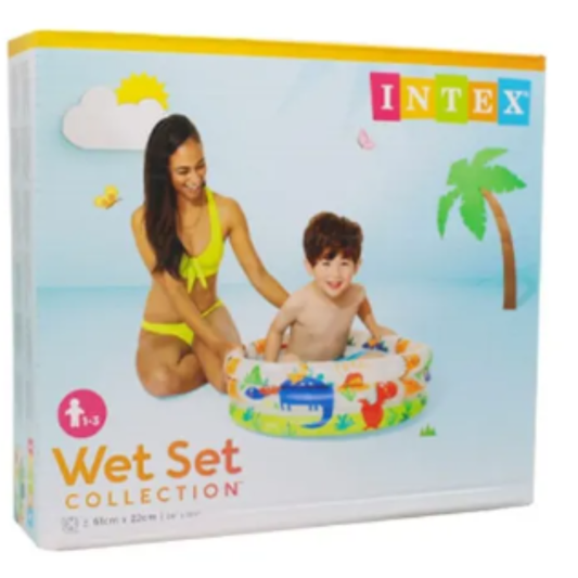Intex Dinosaur Inflatable 3-Ring Baby Pool –  Round Shallow Splash Wading Pool for Toddlers Age 1–3 Years