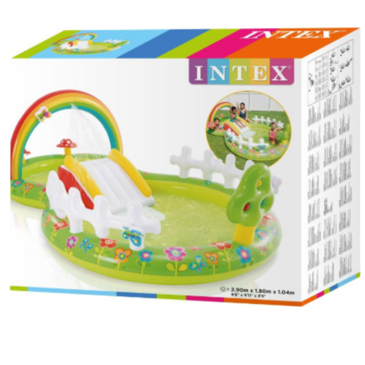 Intex Sunset Glow Inflatable 3-Ring Baby Pool – Wet Set Collection Rainbow Splash Wading Pool with Inflatable Padded Floor for Kids Ages 1-3