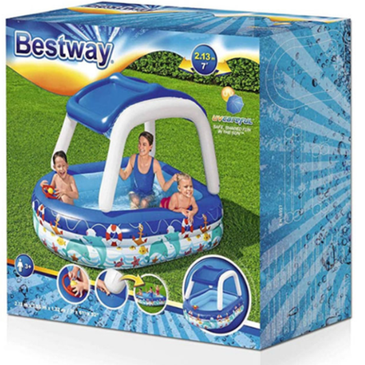 Intex My Garden Inflatable Kids Pool Play Center – Wet Set Collection Rainbow Canopy Water Activity Park with Built-in Slide, Mushroom Shade, Sprinkler & Interactive Toys for Ages 2+