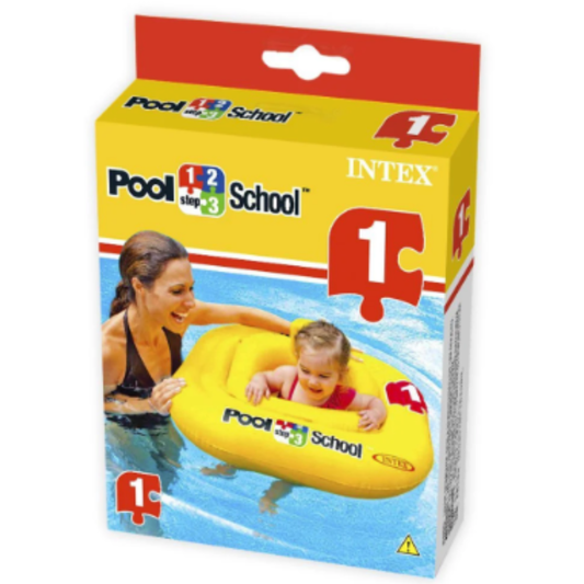 Intex Pool School Step 1 Inflatable Baby Float – Yellow Safe Swim Seat Support Tube for Infants and Toddlers Water Training