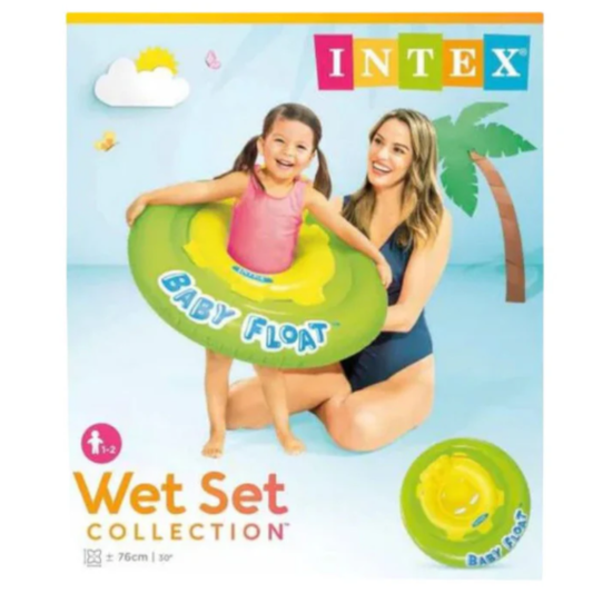 Intex Inflatable Safe Baby Float Ring Seat – Wet Set Collection $\pm\,76\text{cm}$ ($30\text{"}$) Lime Green & Yellow Swim Support Tube with Diaper-Style Seat for Infants Ages 1-2