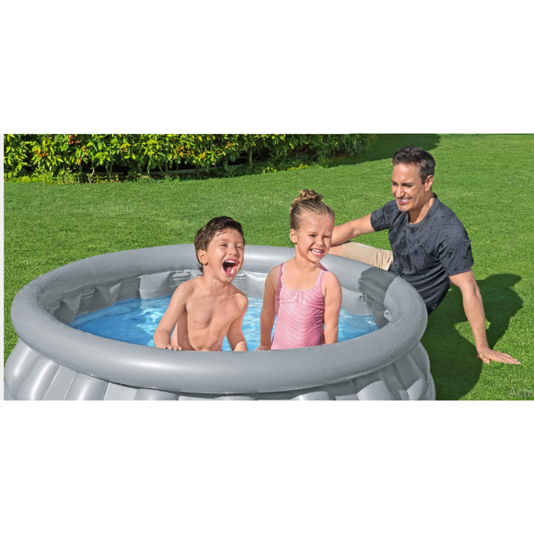 Bestway Inflatable Spaceship Play Pool – Metallic Silver UFO Style Round Backyard Wading & Paddling Swimming Pool for Kids Ages 3+