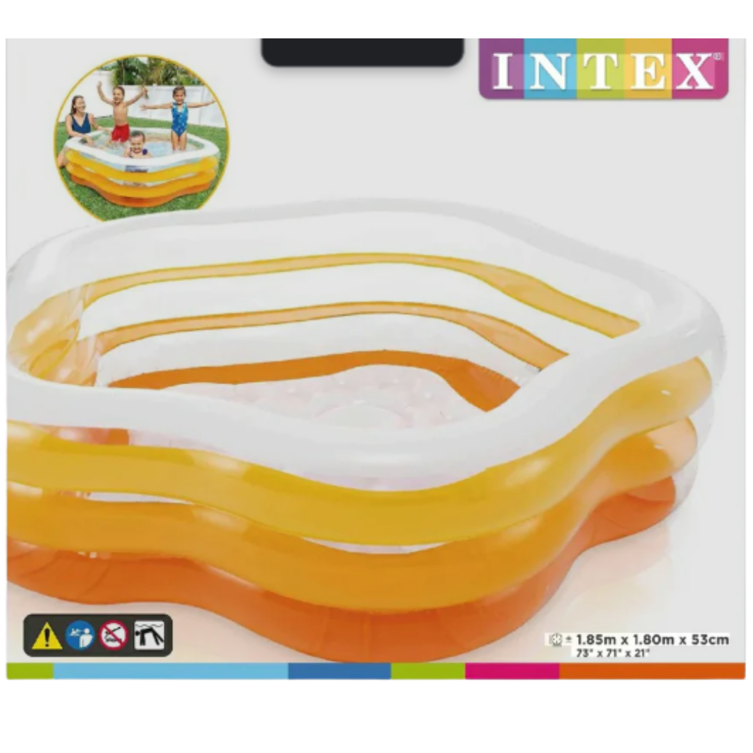 Intex Inflatable Star Shape Family Pool – Wet Set CollectionTransparent Orange 3-Ring Outdoor Paddling Pool for Kids Ages 3+