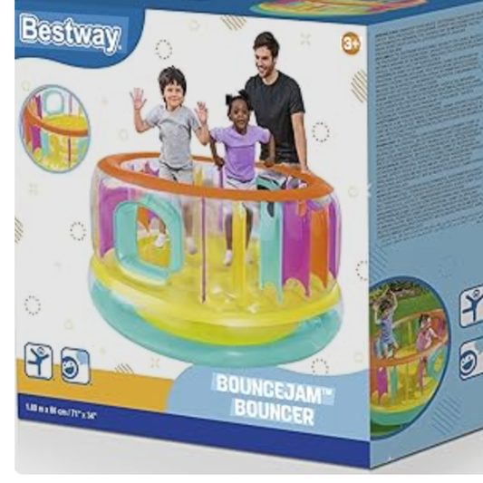 Bestway BounceJam Inflatable Trampoline Bouncer – Round Indoor & Outdoor Jumping Castle Play Center for Kids Ages 3+