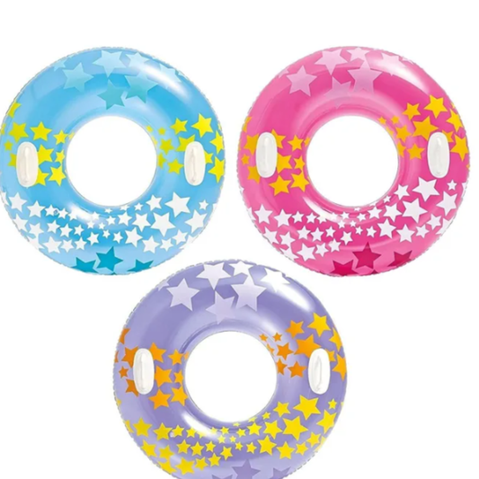 Intex Inflatable Swim Ring Tube – Wet Set Collection Blue & Yellow Abstract Swirl Pattern Pool Float with Heavy-Duty Grab Handles for Kids Ages 9+