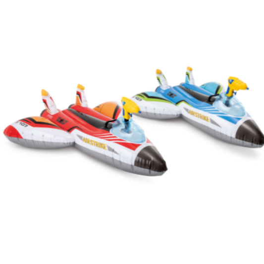 Intex Inflatable Jet Fighter Ride-On Pool Float – Wet Set Collection $\pm\,1.17\text{m} \times 1.17\text{m}$ ($46\text{"} \times 46\text{"}$) Air Strike Military Plane Water Toy with Built-In Water Blaster Squirt Gun for Kids Ages 3+