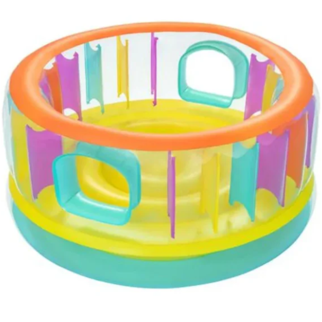Bestway BounceJam Inflatable Bouncer Round Indoor and Outdoor Trampoline Playhouse with Transparent Multi-Color Slit Safety Walls for Kids Ages 3+