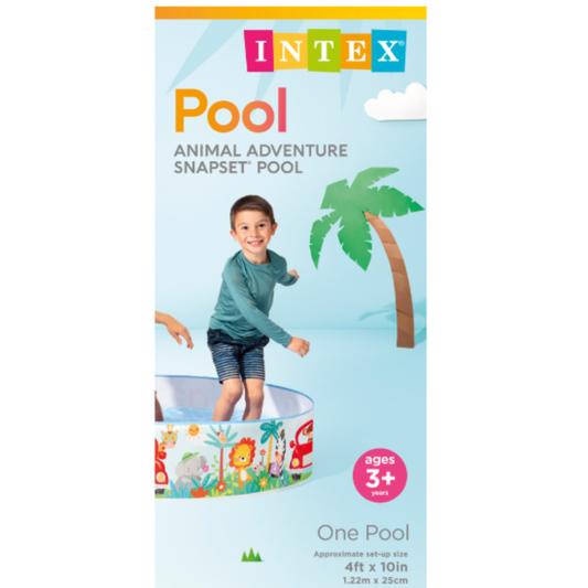 Intex Animal Adventure Snapset Pool Non-Inflatable No-Pump Hard-Sidewall Wading Splash Pool for Toddlers Ages 3+