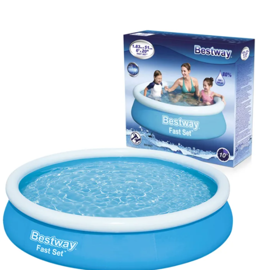 Bestway Fast Set Inflatable Top Ring Pool Above Ground Family Splash Wading Pool with Water Capacity