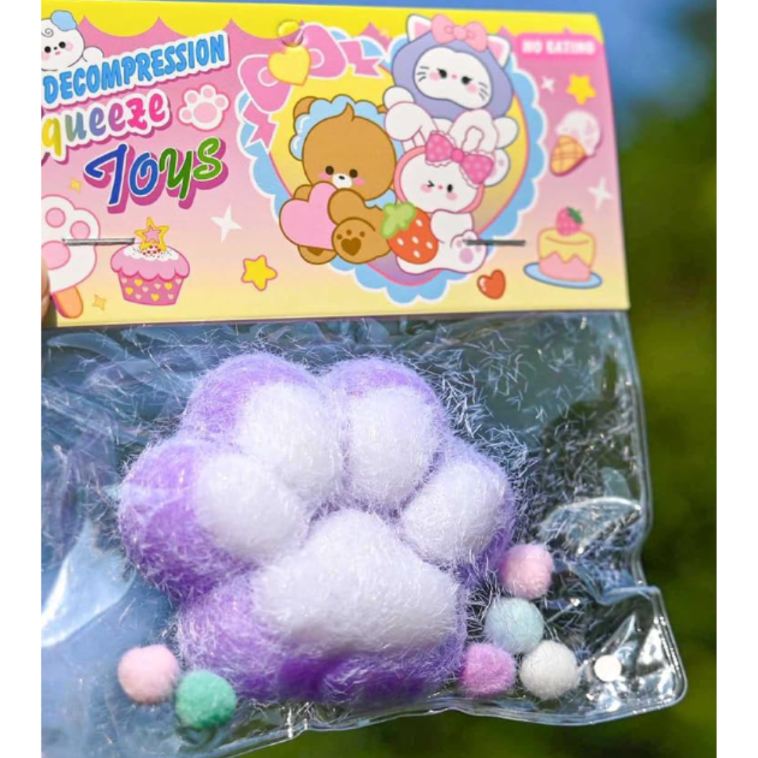 Fluffy Cat Paw Squishy Squeeze Toy – Kawaii Fuzzy Tabby Paw Decompression Fidget Toy, Soft Plush Sensory Stress Relief Toy for Kids & Teen