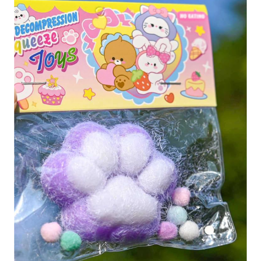 Fluffy Cat Paw Squishy Squeeze Toy – Kawaii Fuzzy Tabby Paw Decompression Fidget Toy, Soft Plush Sensory Stress Relief Toy for Kids & Teen