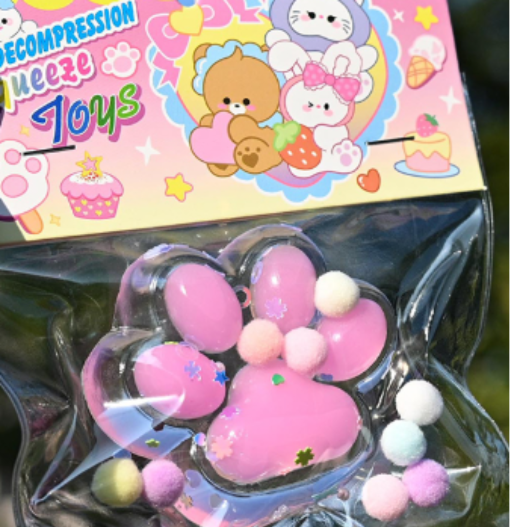 Clear Pink Jelly Cat Paw Squishy Toy – Glitter Translucent Kitten Paw Decompression Fidget, Soft Silicone Sensory Stress Relief Toy for Kids & Teens