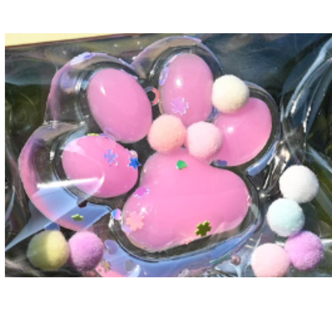 Clear Pink Jelly Cat Paw Squishy Toy – Glitter Translucent Kitten Paw Decompression Fidget, Soft Silicone Sensory Stress Relief Toy for Kids & Teens