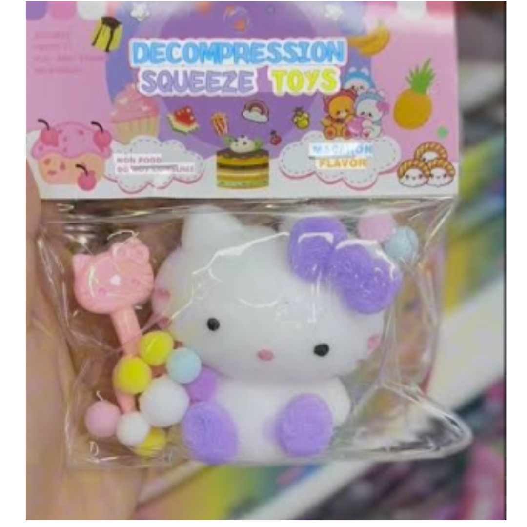 Fluffy White Kitty Squishy Set with Matching Wand – Kawaii Macaron Scented Fuzzy Kitten Decompression Fidget Toy, Soft Pastel Sensory Stress Relief Toy for Girls