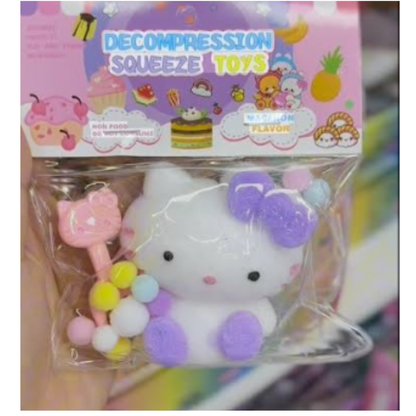 Fluffy White Kitty Squishy Set with Matching Wand – Kawaii Macaron Scented Fuzzy Kitten Decompression Fidget Toy, Soft Pastel Sensory Stress Relief Toy for Girls