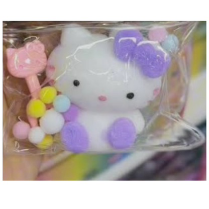 Fluffy White Kitty Squishy Set with Matching Wand – Kawaii Macaron Scented Fuzzy Kitten Decompression Fidget Toy, Soft Pastel Sensory Stress Relief Toy for Girls
