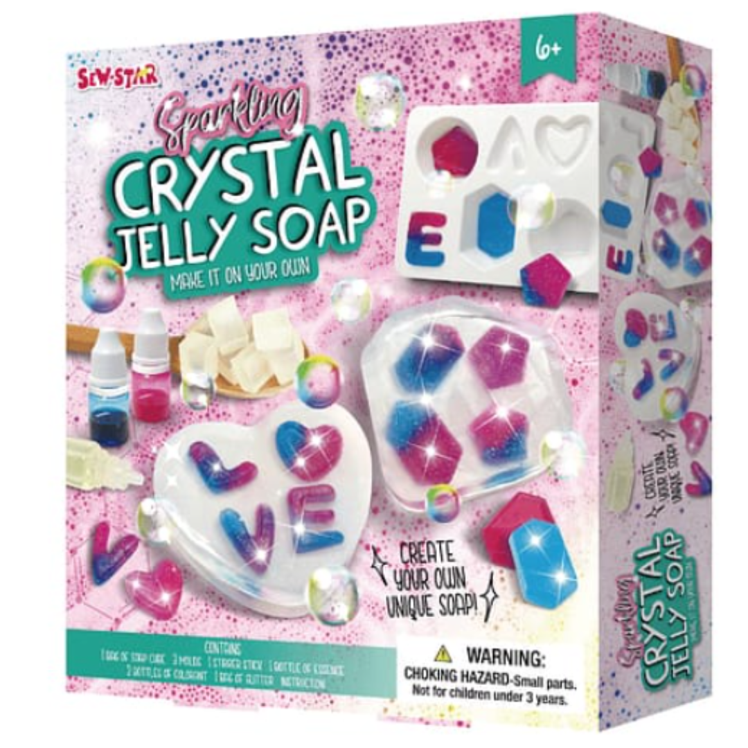 Sew-Star Sparkling Crystal Jelly Soap Kit – DIY Make Your Own Translucent Scented Glitter Soaps, Creative STEM Arts & Crafts Activity Set for Kids & Teens (Ages 6+)