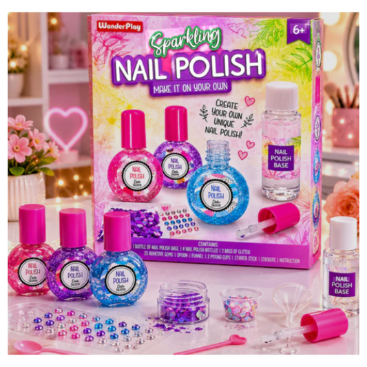 Sew-Star Sparkling Nail Polish Kit – DIY Make Your Own Glitter & Sequins Nail Polish, Creative Salon Arts & Crafts Activity Set with Nail Stickers for Kids & Teens (Ages 6+)