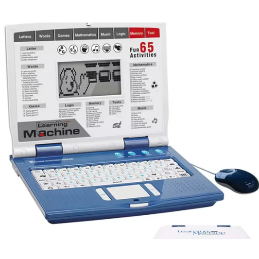 Learning Machine 65-Activity Educational Kids Laptop – Interactive Bilingual Toy Computer with LCD Screen, Real External Mouse, Alphabet, Mathematics, Logic & Typing Games for Kids