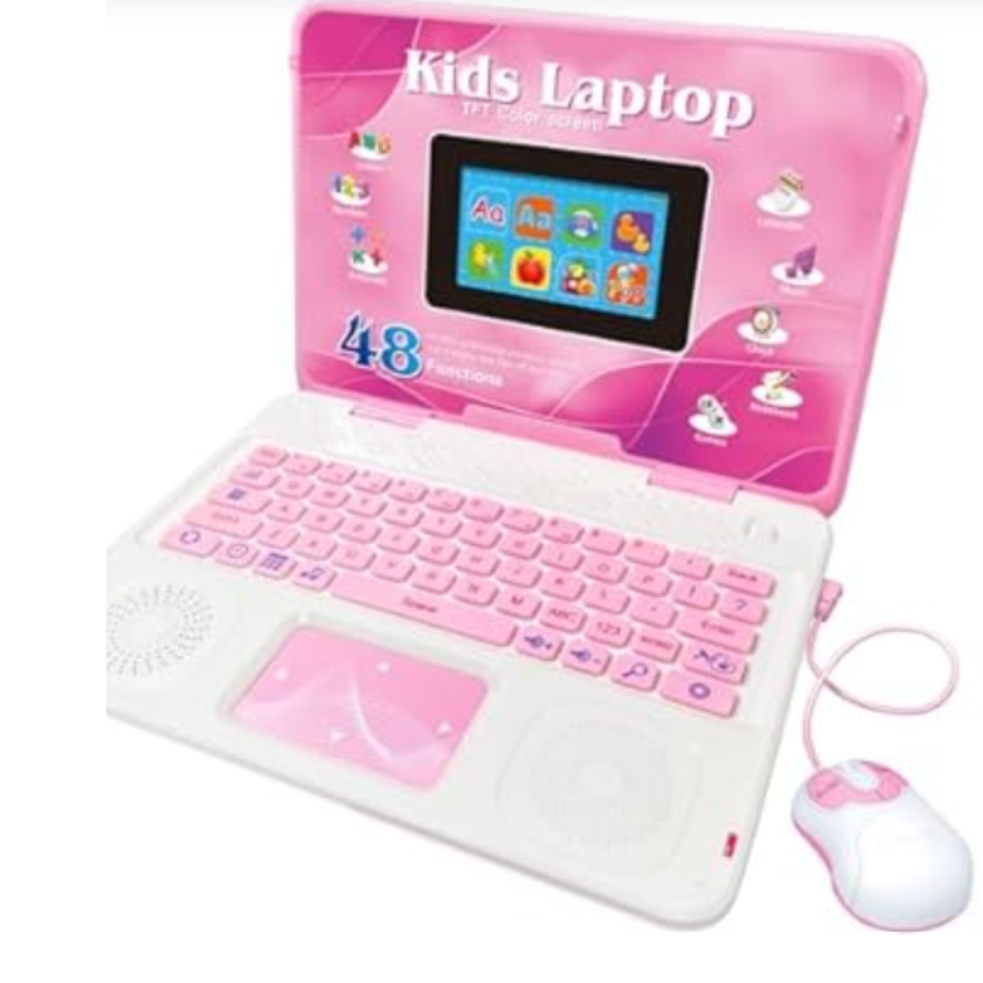 Angelo Slimline Notebook Educational Kids Laptop (Pink Edition) – Interactive 40-Activity Learning Toy Computer with Real External Mouse, Alphabet, Math & Logic Games for Girls Early Development