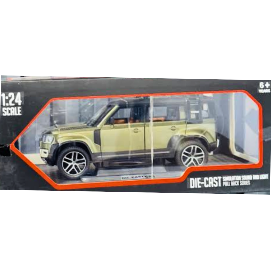 Premium 1:24 Scale Die-Cast Off-Road SUV Model Toy – Metallic Olive Green Luxury Defender-Style Car with Simulation Sound, LED Lights, and Pull-Back Action Pack for Kids & Collectors (Ages 6+)