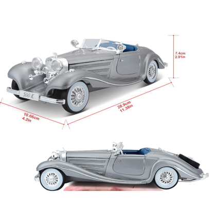 Che Zhi CZ1805 Vintage Roadster Die-Cast Car Model – 1:24 Scale Classic Retro Convertible Toy with Simulation Sound, LED Lights, Chrome Wire Wheels, and Pull-Back Action (Ages 8+)