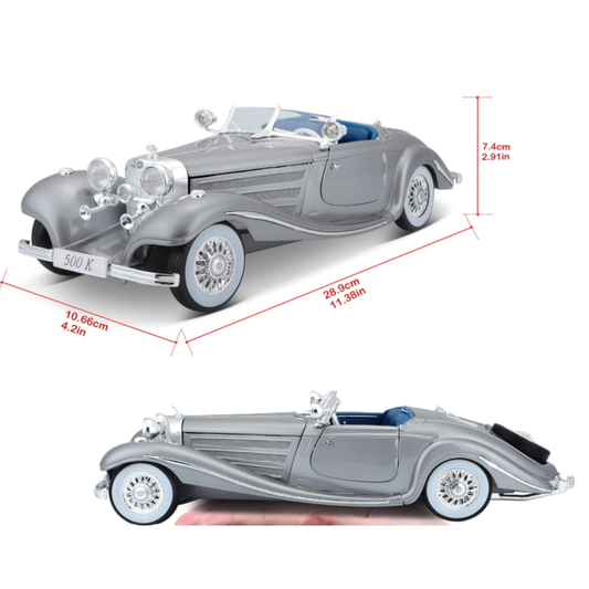 Che Zhi CZ1805 Vintage Roadster Die-Cast Car Model – 1:24 Scale Classic Retro Convertible Toy with Simulation Sound, LED Lights, Chrome Wire Wheels, and Pull-Back Action (Ages 8+)