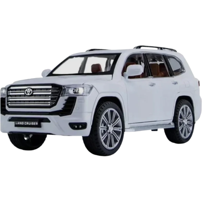Che Zhi CZ805 Premium Die-Cast Land Cruiser SUV Model Toy – 1:24 Scale Gloss White Full-Size Off-Road Vehicle with Gold Decal Stripes, Simulation Sound, LED Lights, and Pull-Back Action (Ages 8+)