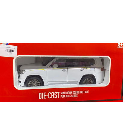 Che Zhi CZ805 Premium Die-Cast Land Cruiser SUV Model Toy – 1:24 Scale Gloss White Full-Size Off-Road Vehicle with Gold Decal Stripes, Simulation Sound, LED Lights, and Pull-Back Action (Ages 8+)