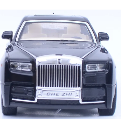 Che Zhi Premium Die-Cast Ultra-Luxury Limousine Sedan Model Toy – 1:24 Scale Gloss Black Phantom-Style Car with Gold Coachline, Simulation Sound, LED Lights, and Friction Pull-Back Action