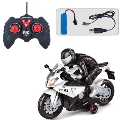 Shuang Mu 1:20 Scale RC Police Moto Top-Model S1000 – High-Speed Remote Control Toy Motorcycle with Rider Figure, Built-In Lights, Simulation Sounds, and Dynamic 360° Rotation (Ages 6+)