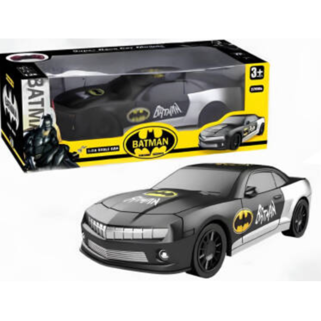Official Batman Racing Car Toy – 1:24 Scale Two-Tone Matte Black and Silver Batmobile Sports Car Model for Kids (Ages 3+)