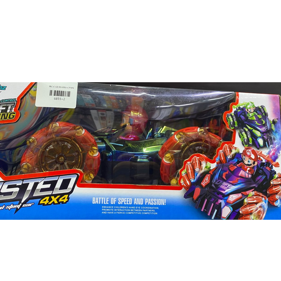 Twisted 4x4 RC Mario Stunt Car – High-Speed Remote Control Drift Vehicle with Mecanum Wheels, 360° Rotation, and Side-Walking Stunt Action for Kids