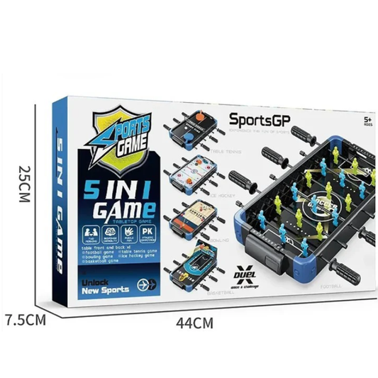 SportsGP 5-in-1 Tabletop Sports Game Arcade – Portable Mini Family Board Game Set with Foosball Soccer, Table Tennis, Ice Hockey, Bowling, and Basketball for Kids and Adults (Ages 5+)