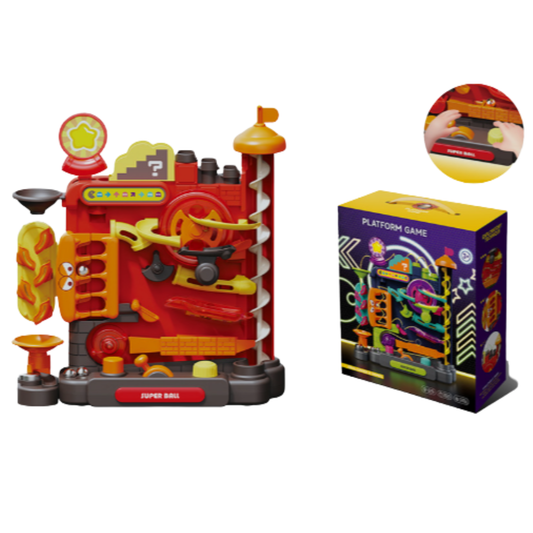 Funny Ball Mechanical Adventure Board Game – 3D Marble Run Maze Toy with Manual Spiral Elevator, Moving Platforms, and 6 Metal Marbles for Toddlers & Kids (Ages 3+, 31cm Size)