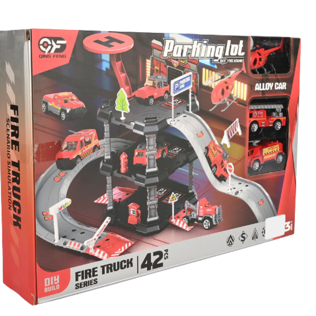 Kids Multi-Level Parking Lot DIY Garage Playset – 3-Tier Toy Car Service Station with Helipad, Curved Connecting Ramps, Traffic Accessories, and Emergency Vehicles for Toddlers (Ages 3+)