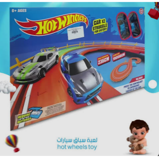 Hot Wheel  Electrically Operated Slot Car Racing Track Playset – High-Speed Dual Racing Chute with 2 Die-Cast Cars, 685cm Track Perimeter, and Loop Layout for Kids (Ages 6+)