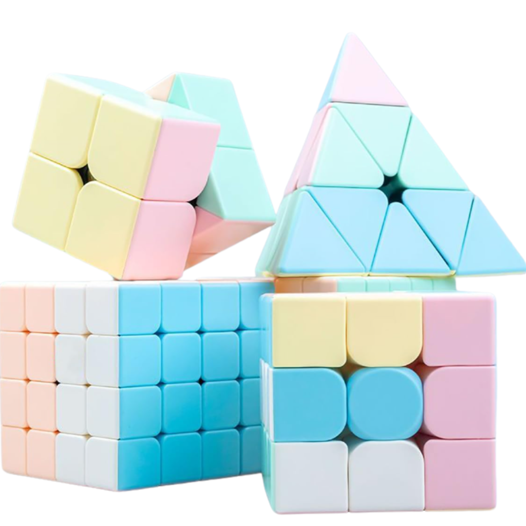 Premium Magic Cube Puzzle Toy Set – Multi-Pack Combo with 2x2, 3x3, 4x4, 5x5 Grid Cubes and Pyraminx Pyramid Puzzle, Pastel Macaron Brain Teaser Speed Cubes for Kids and Adults (Ages 6+