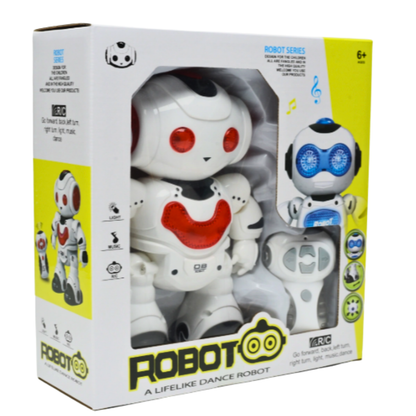 Wireless Remote Control Lifelike Dance Robot for Kids – Interactive Toy Figure with Flashing LED Lights, Built-in Music, and Multi-Directional Walking/Dancing Actions (Ages 6+, White/Red)