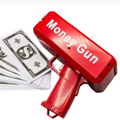 Electric Super Money Gun Toy – High-Speed Cash Cannon Dispenser with Play Money Notes, Battery-Operated Red Toy Blaster for Weddings, Birthday Parties, and Marketing Events (Ages 6+)