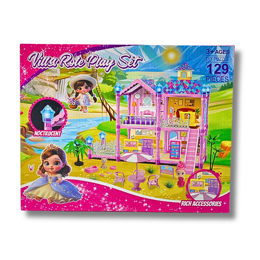 Dream Villa Role Play Set - 131-Piece DIY 3D Puzzle Dollhouse with LED Lights